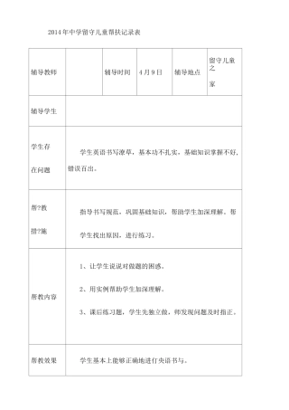 中学留守儿童帮扶记录表