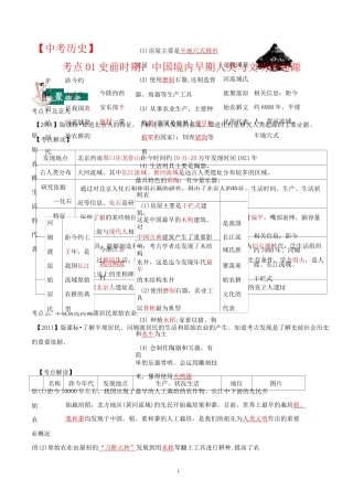 【中考历史】专题01  史前时期：中国境内早期人类与文明的起源