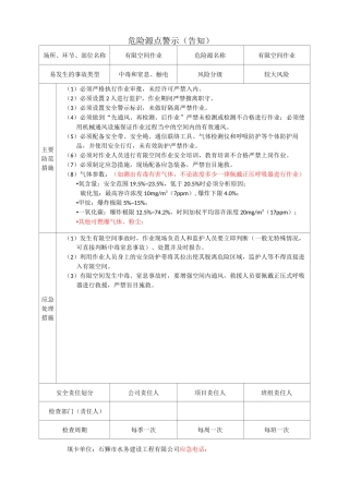 水务工程工程危险告知卡