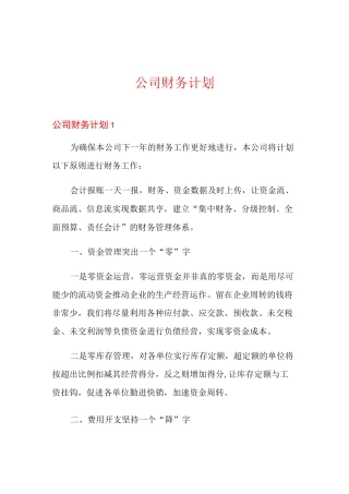 公司财务计划