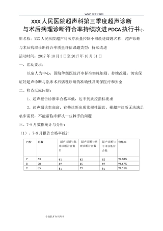 超声科第三季度超声诊断和术后病理诊断符合率持续改进(修正)