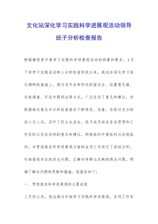 文化站深入学习实践科学发展观活动领导班子分析检查报告-