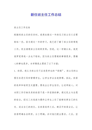 新任班主任工作总结-