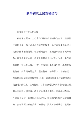 新手初次上路驾驶技巧