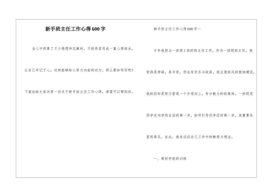 新手班主任工作心得600字_第1页