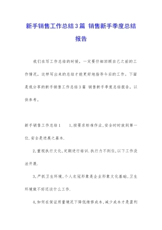 新手销售工作总结3篇-销售新手季度总结报告