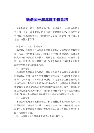 新教师一年年度工作总结