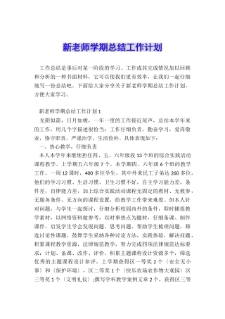 新教师学期总结工作计划