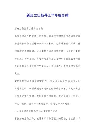 新班主任指导工作年度总结-
