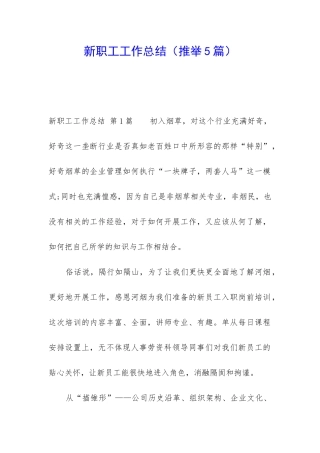 新职工工作总结
