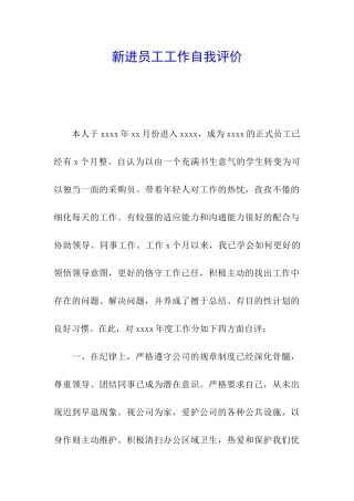 新进员工工作自我评价