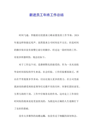 新进员工年终工作总结