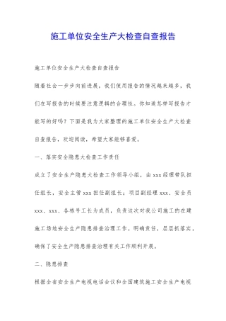 施工单位安全生产大检查自查报告-