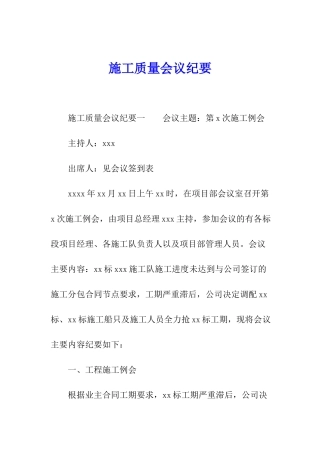 施工质量会议纪要