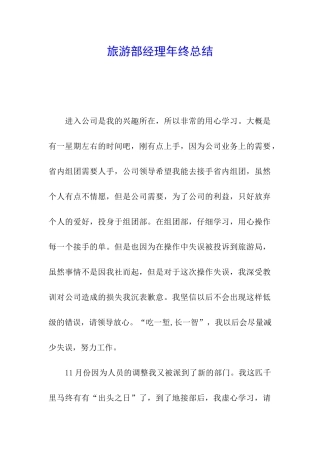 旅游部经理年终总结