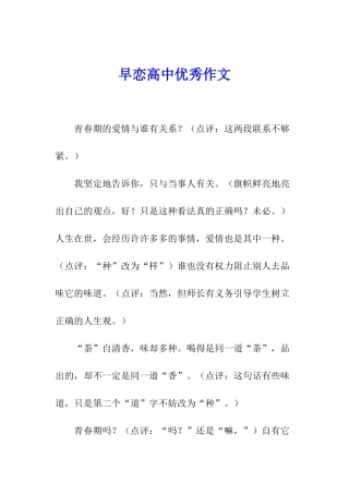 早恋高中优秀作文