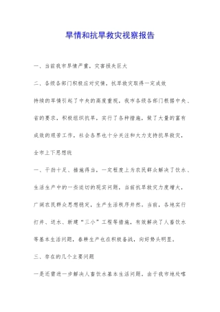 旱情和抗旱救灾视察报告-