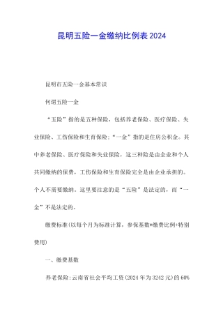 昆明五险一金缴纳比例表2024