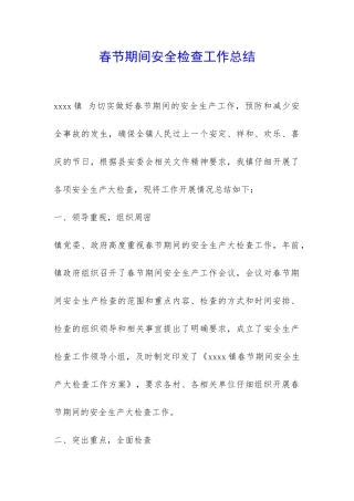 春节期间安全检查工作总结-