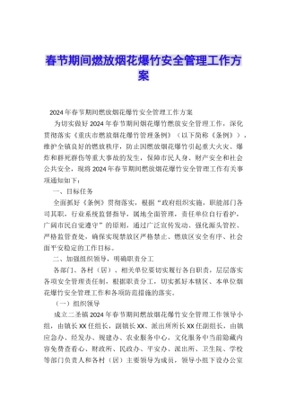 春节期间燃放烟花爆竹安全管理工作方案
