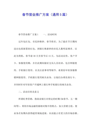 春节营业推广方案