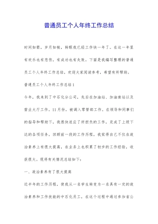 普通员工个人年终工作总结-