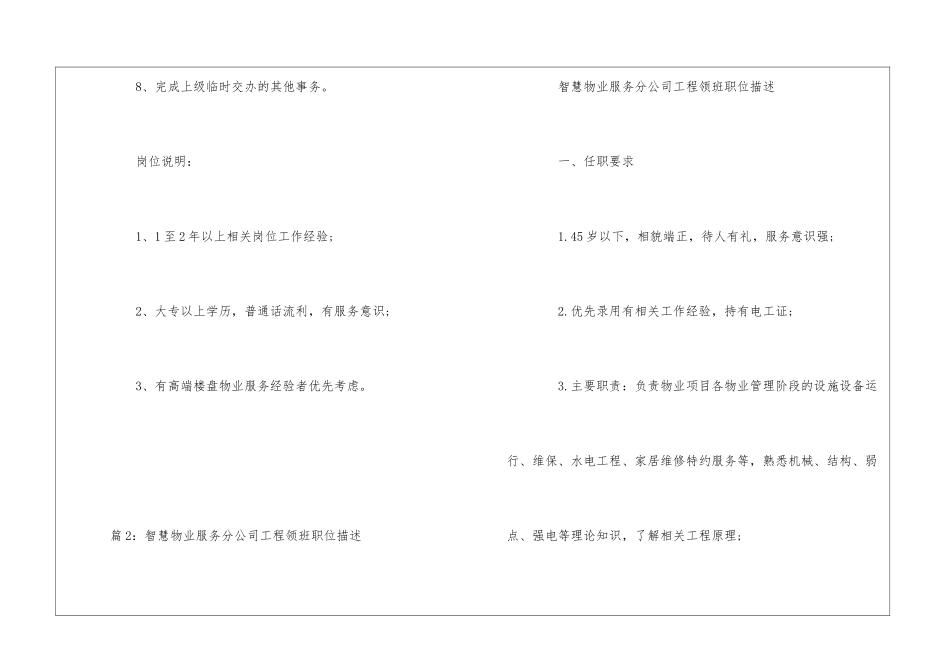 智慧物业服务分公司物业客服前台职位描述--_第2页