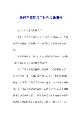 暑假东莞玩具厂社会实践报告