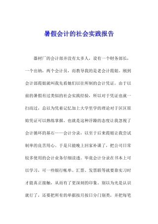 暑假会计的社会实践报告
