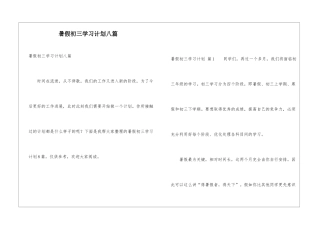 暑假初三学习计划八篇