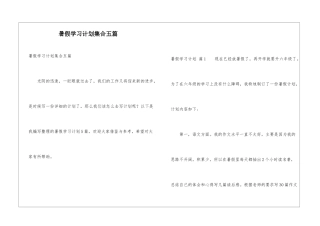 暑假学习计划集合五篇