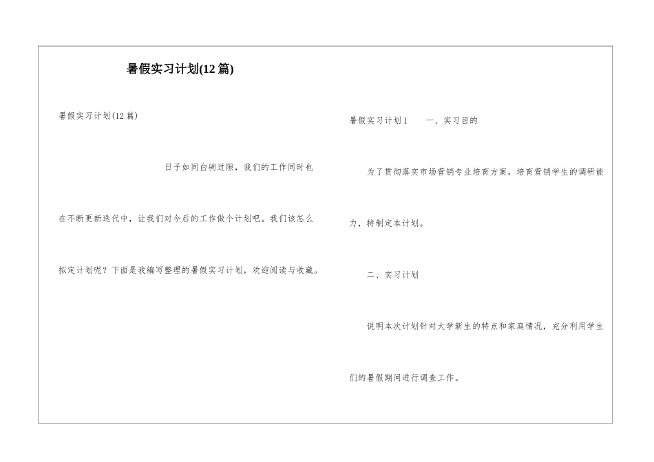 暑假实习计划(12篇)_第1页