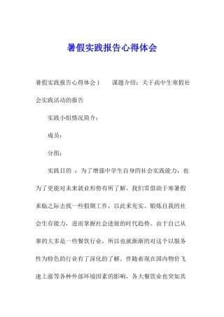 暑假实践报告心得体会