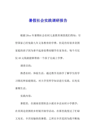 暑假社会实践调研报告