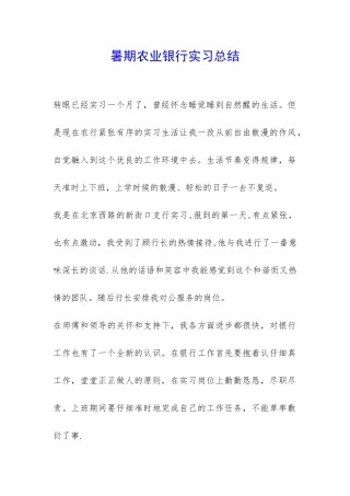 暑期农业银行实习总结-