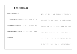 暑期学习计划汇总五篇