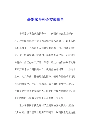 暑期家乡社会实践报告