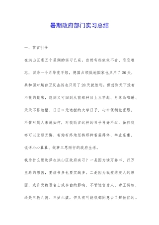 暑期政府部门实习总结-