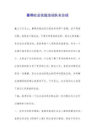 暑期社会实践活动队长总结-