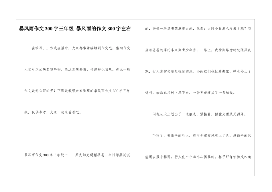 暴风雨作文300字三年级-暴风雨的作文300字左右_第1页
