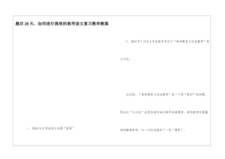 最后20天-如何进行高效的高考语文复习教学教案-