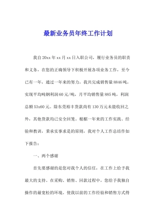 最新业务员年终工作计划