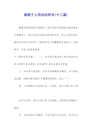 最新个人劳动合同书