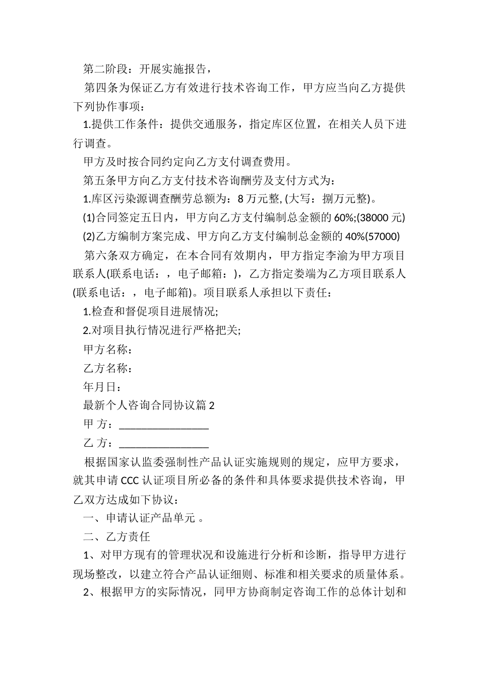 最新个人咨询合同协议5篇_第2页