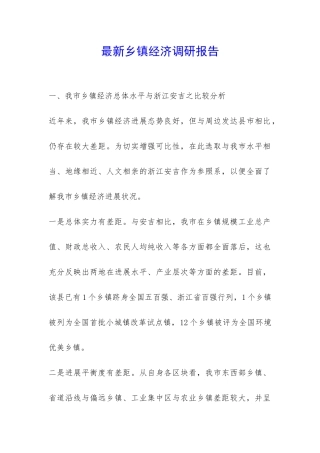 最新乡镇经济调研报告-