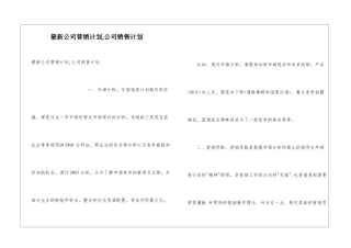 最新公司营销计划-公司销售计划