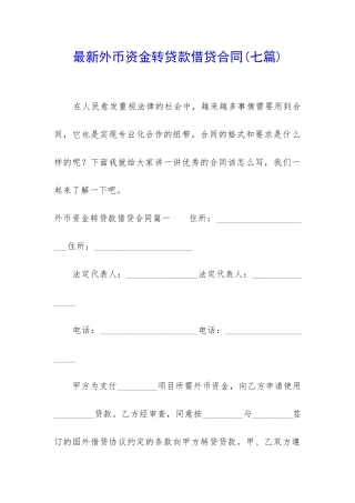 最新外币资金转贷款借贷合同