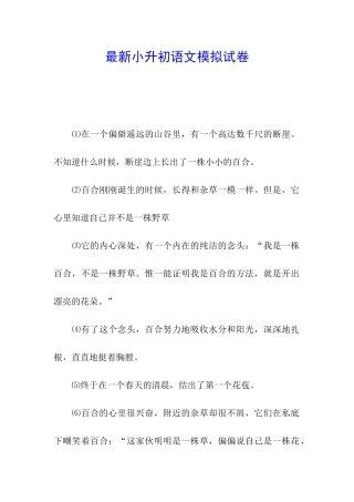 最新小升初语文模拟试卷