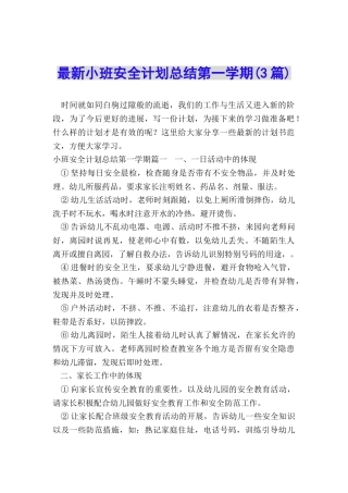 最新小班安全计划总结第一学期