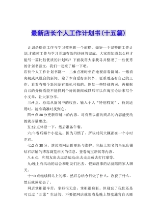 最新店长个人工作计划书